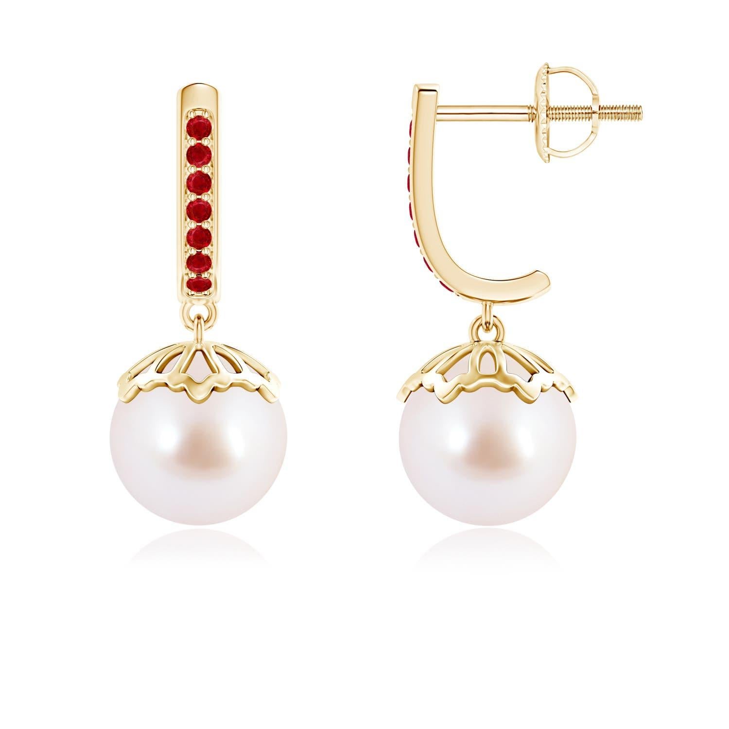Angara Classic - Orecchini pendenti con perle coltivate giapponesi Akoya e rubini in oro 14K In condizioni Nuovo in vendita a Los Angeles, CA