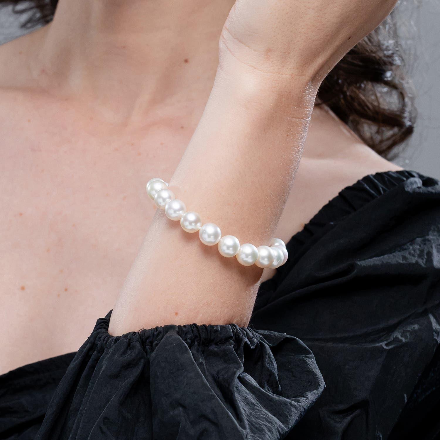 Taille ronde Bracelet classique de perles de culture des mers du Sud en or massif 14K en vente