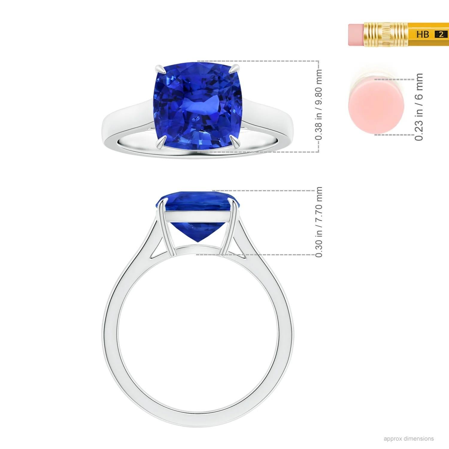 For Sale:  Claw-Set GIA Certified Cushion Blue Sapphire Solitaire Ring in Platinum 5