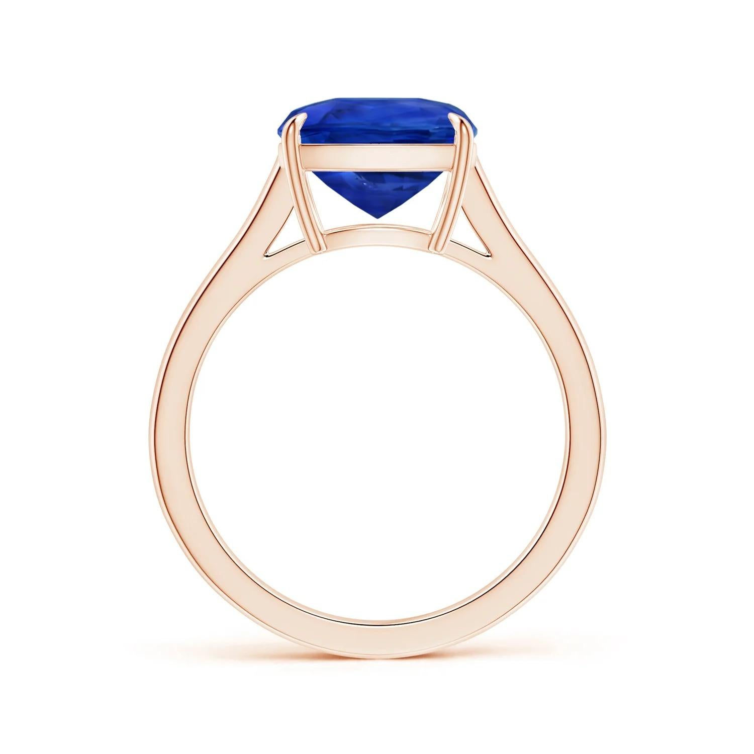 Angara Claw-Set GIA Certified Cushion Blue Sapphire Solitaire Ring in Rose Gold 2