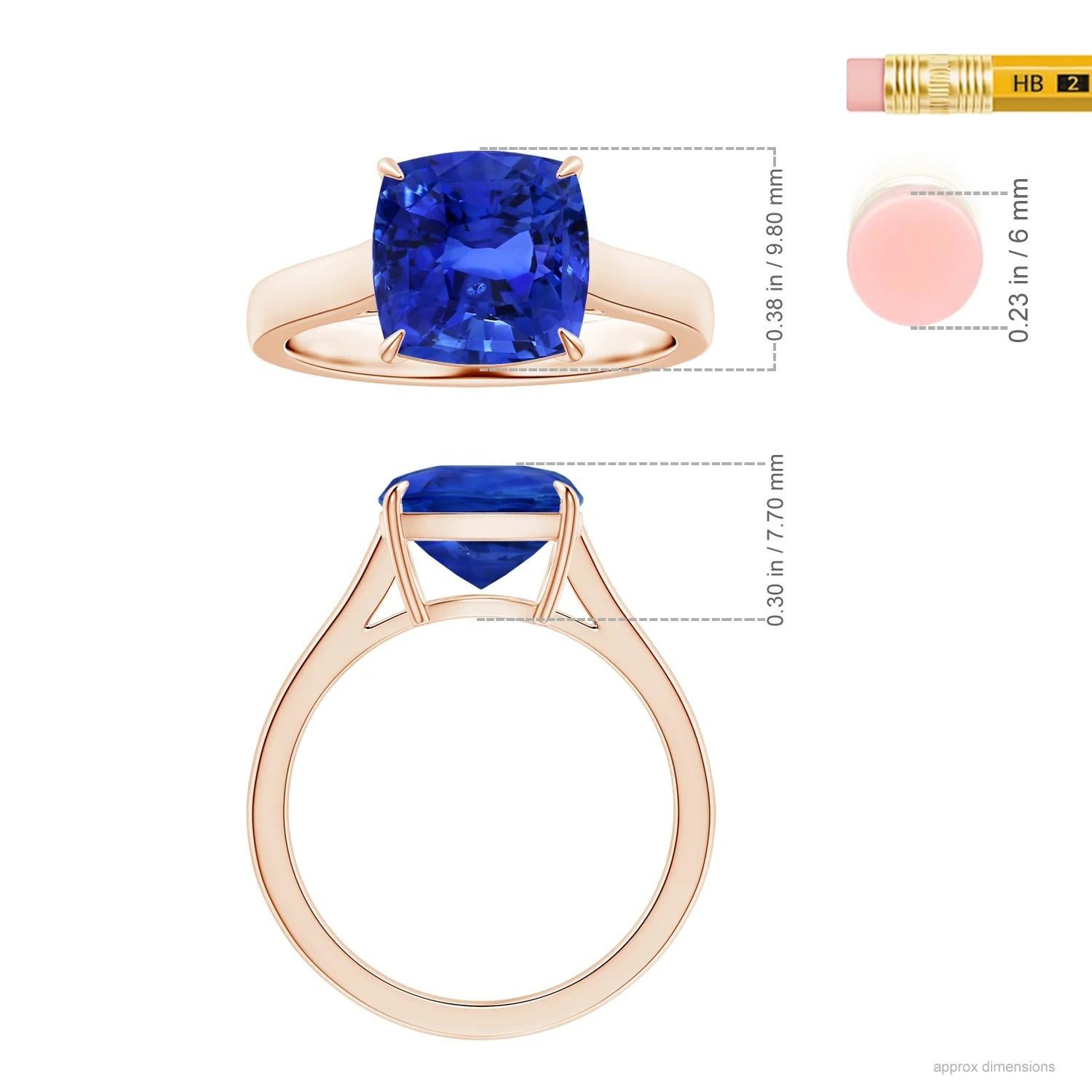 For Sale:  Angara Claw-Set GIA Certified Cushion Blue Sapphire Solitaire Ring in Rose Gold 5