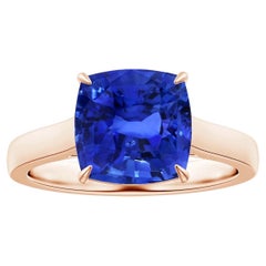 Angara Bague solitaire en or rose avec saphir bleu coussin certifié GIA, sertie de griffes