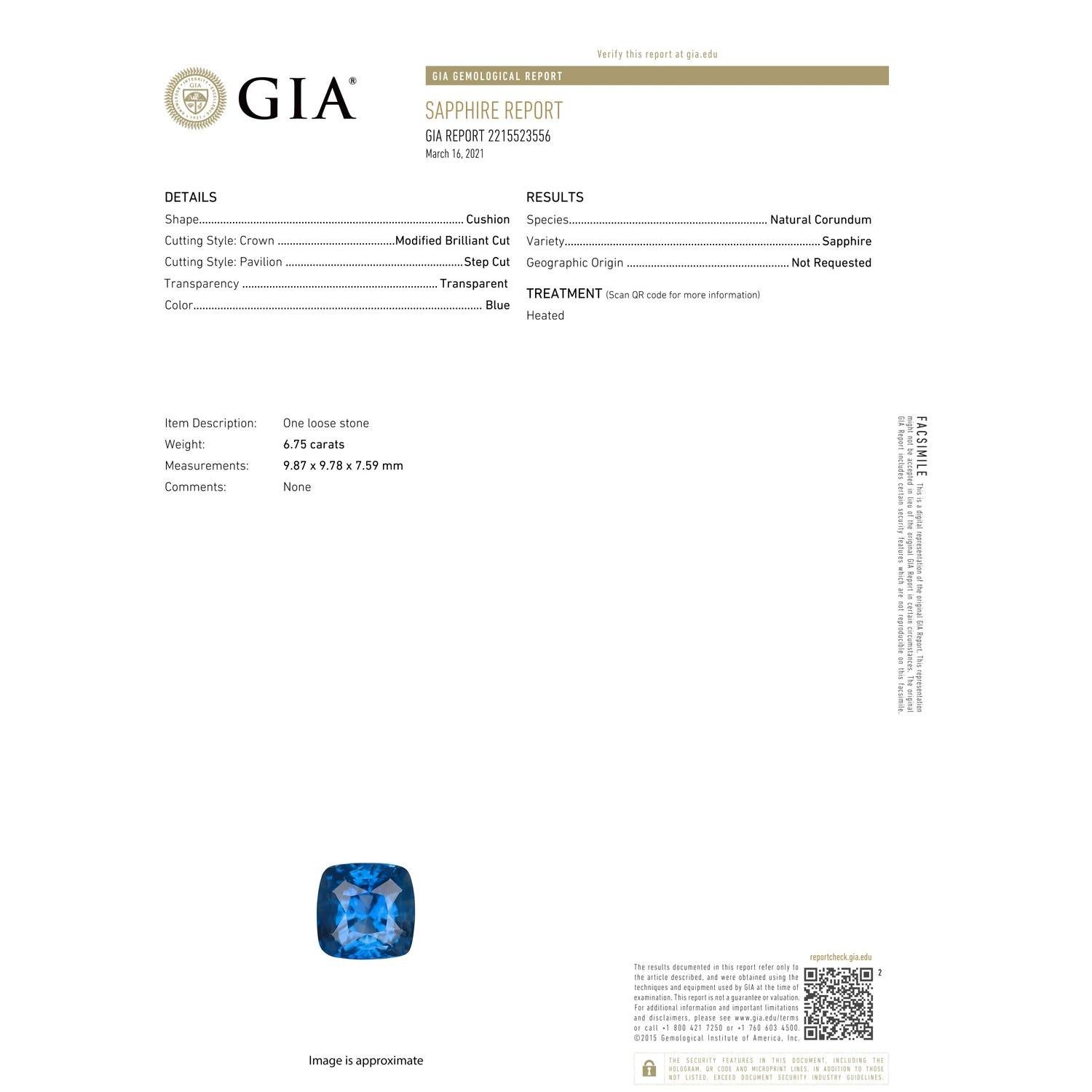 En vente :  Angara, bague solitaire en or blanc sertie d'un saphir bleu coussin certifié GIA 3