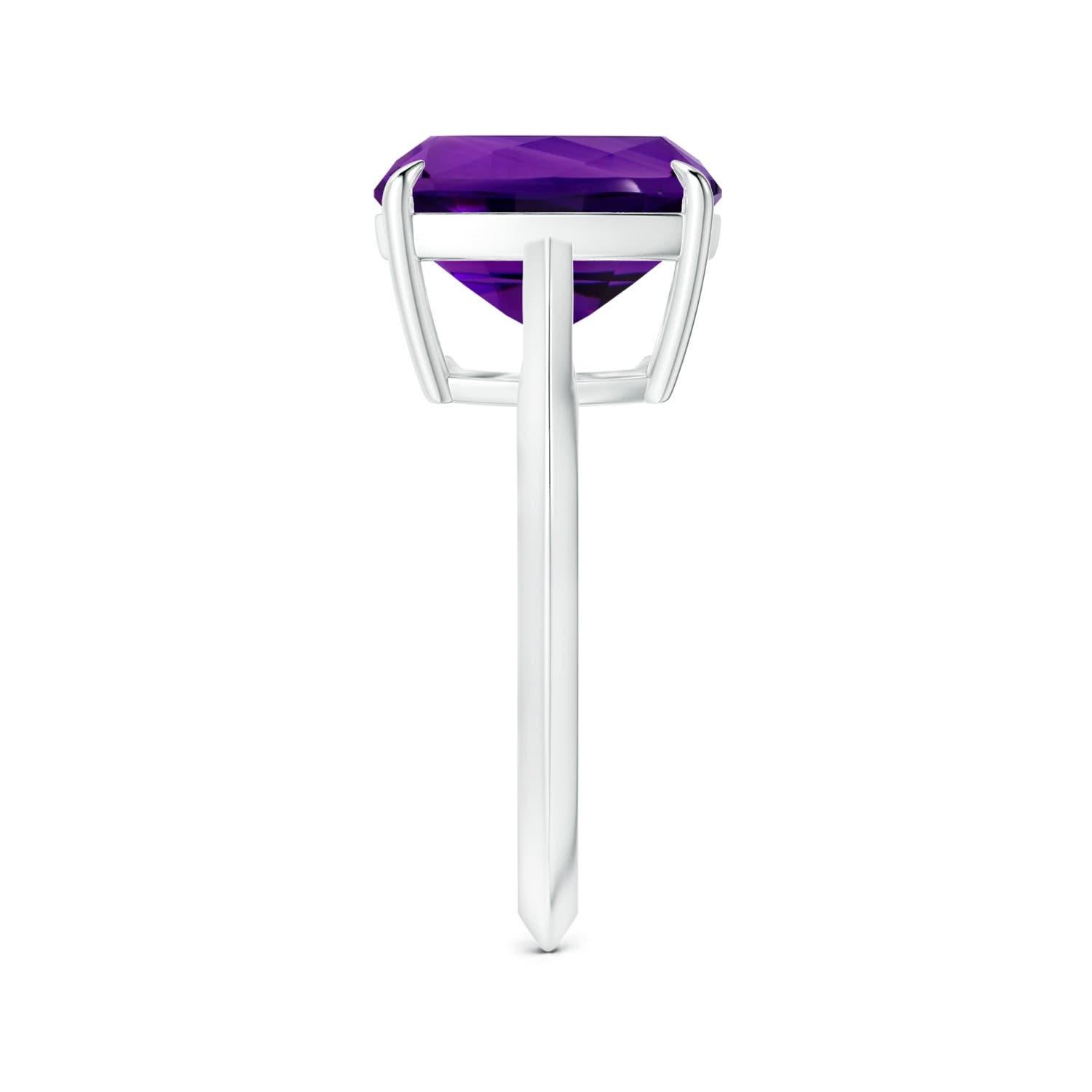 ANGARA Claw-Set GIA Certified Solitaire Cushion Amethyst Ring in Platinum 4