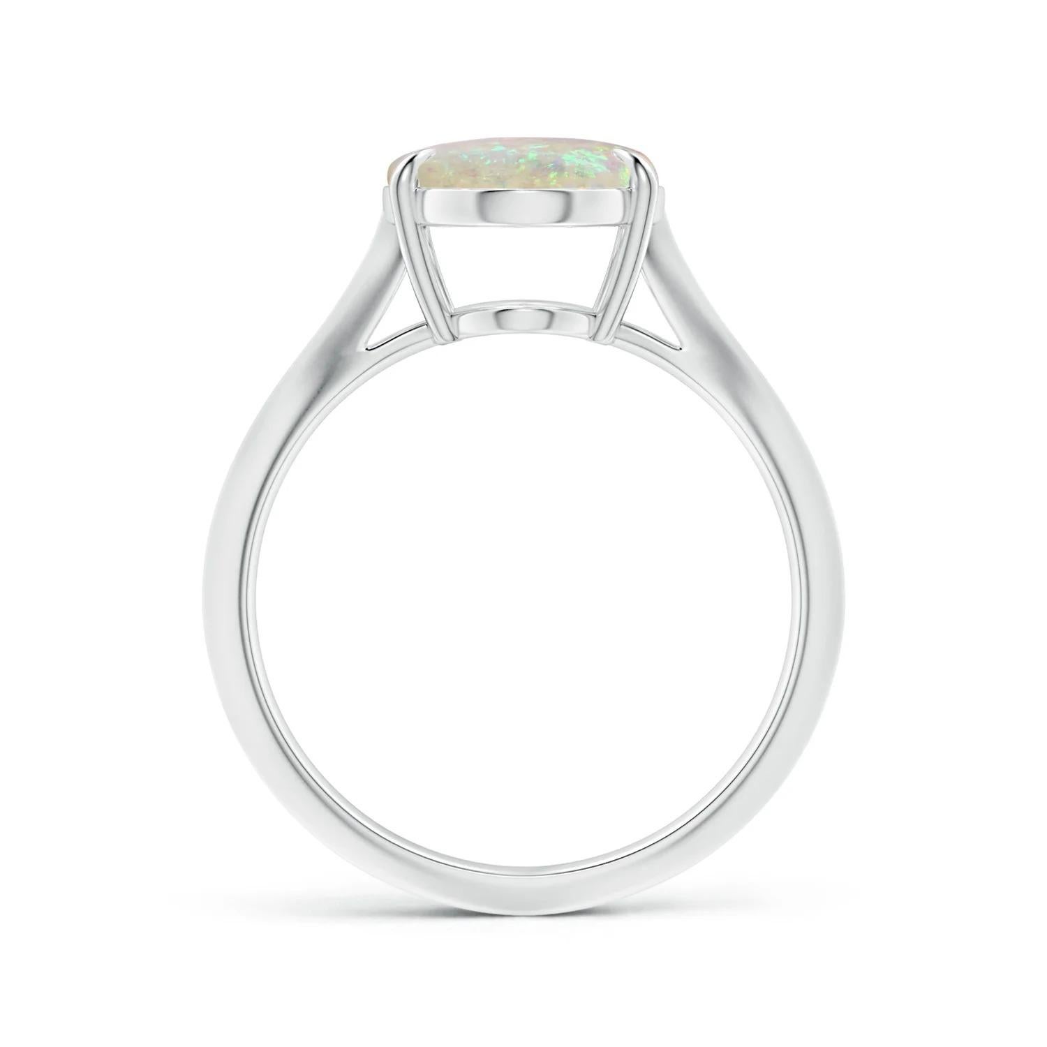 Anello Opale ovale solitario naturale certificato GIA con incastonatura a griffe in platino 2
