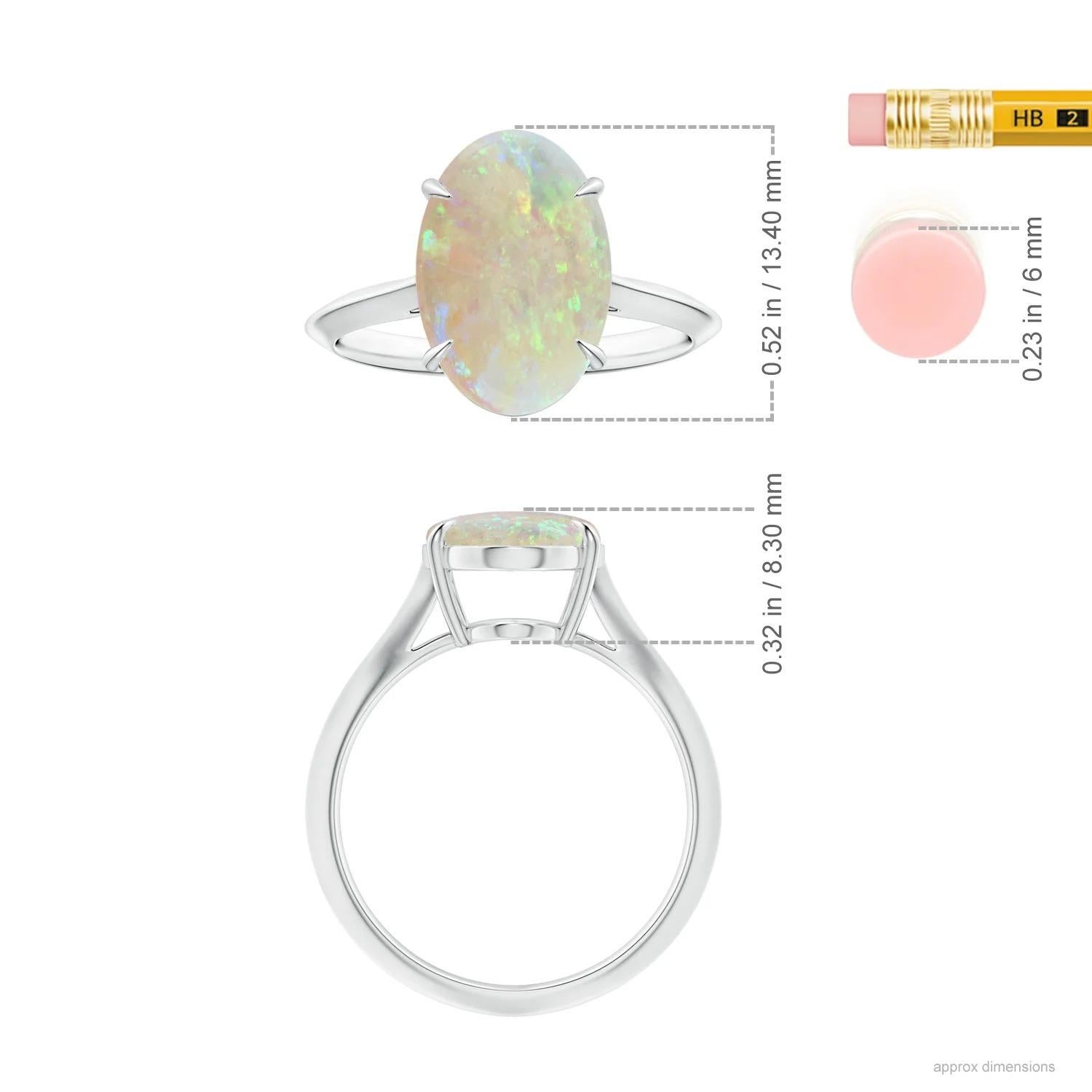 Anello Opale ovale solitario naturale certificato GIA con incastonatura a griffe in platino 5