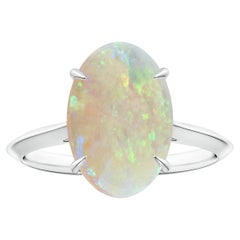 Anello Opale ovale solitario naturale con incastonatura a griffe certificato GIA in oro bianco