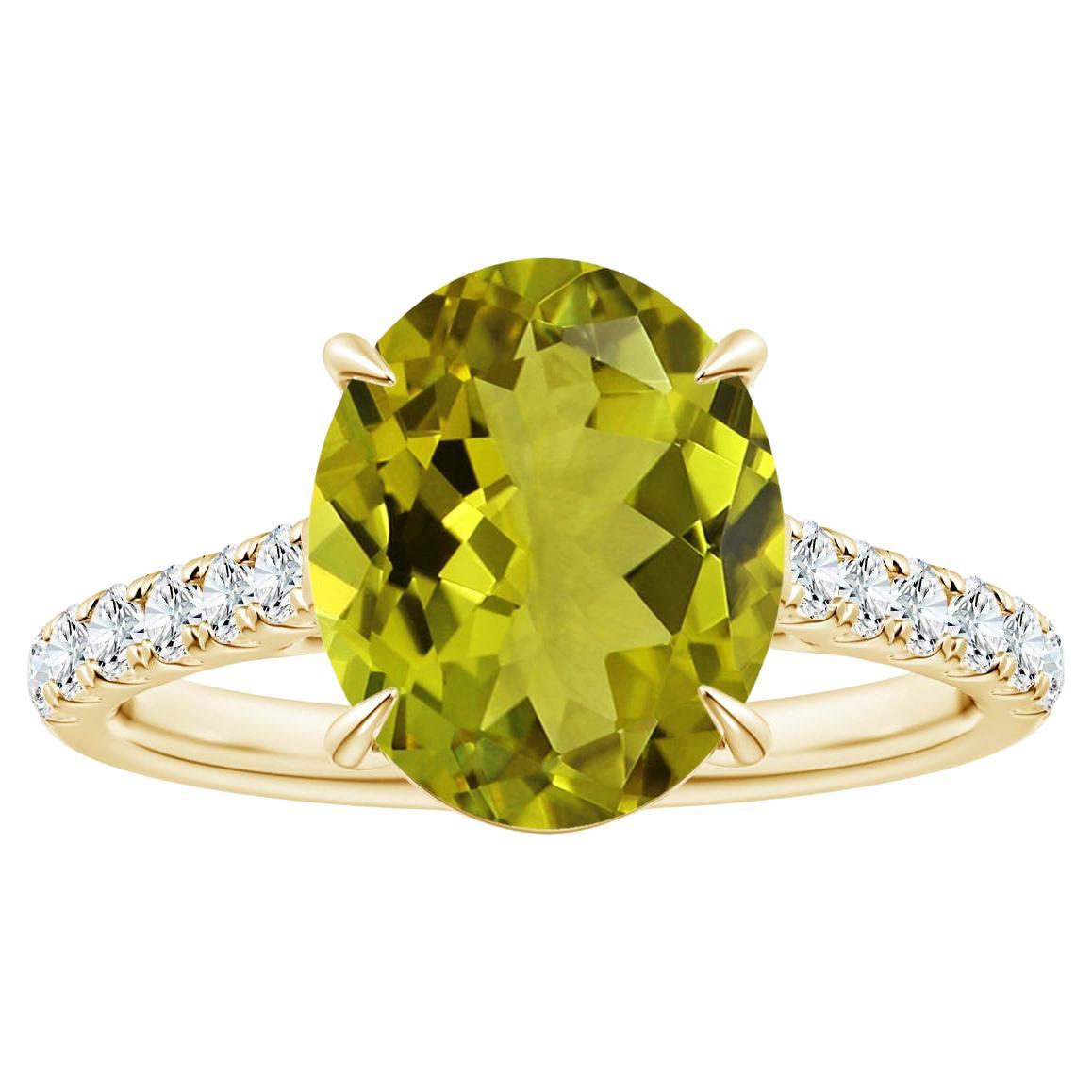 ANGARA Claw-Set GIA Certified Natural Tourmaline Yellow Gold Ring with Diamonds