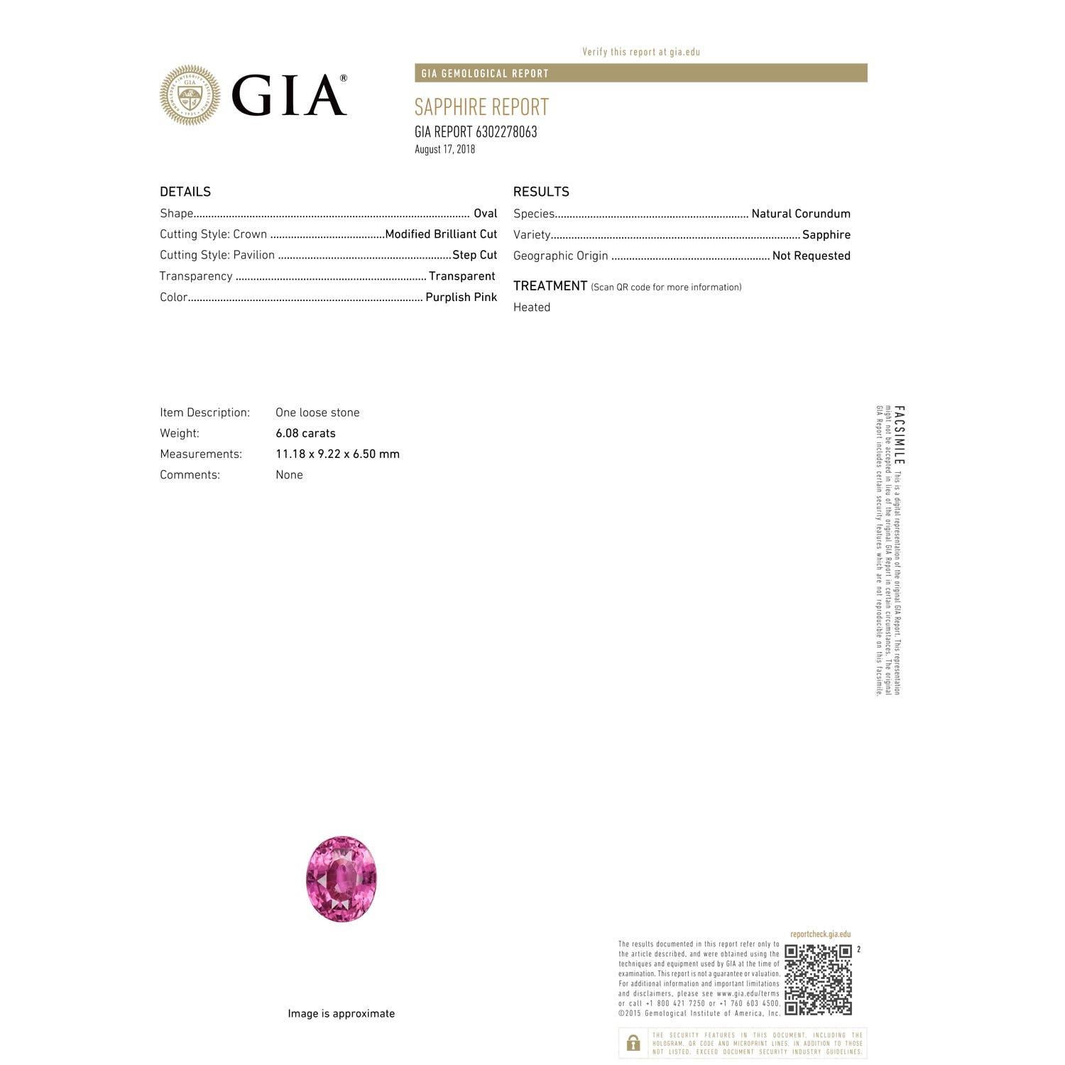 Im Angebot: ANGARA Ring aus Platin mit GIA-zertifiziertem ovalem rosa Saphir im Krallenschliff und Diamanten () 3