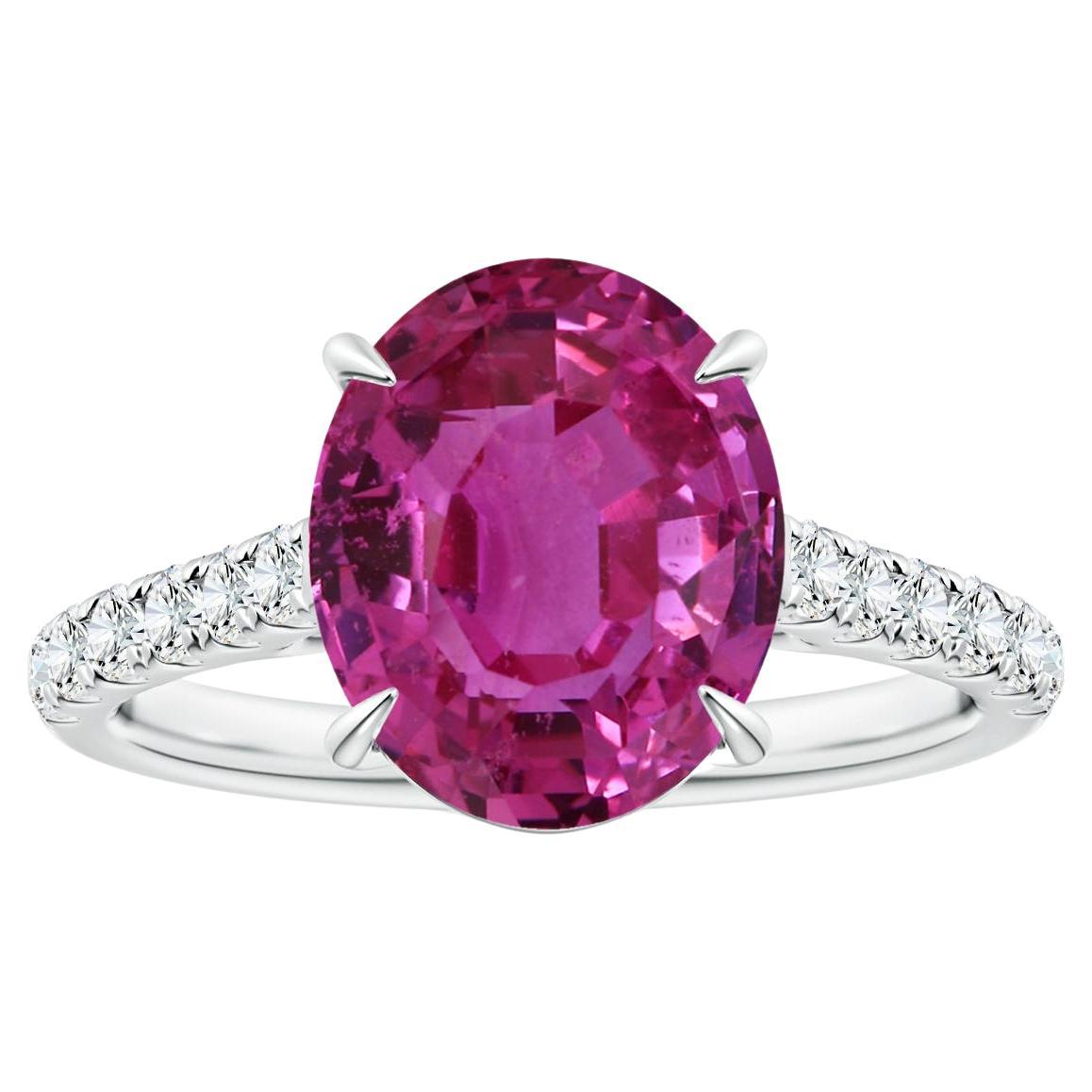 Im Angebot: ANGARA Ring aus Platin mit GIA-zertifiziertem ovalem rosa Saphir im Krallenschliff und Diamanten ()