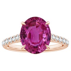 ANGARA Anillo con garras de zafiro rosa ovalado certificado por el GIA en oro rosa con diamantes