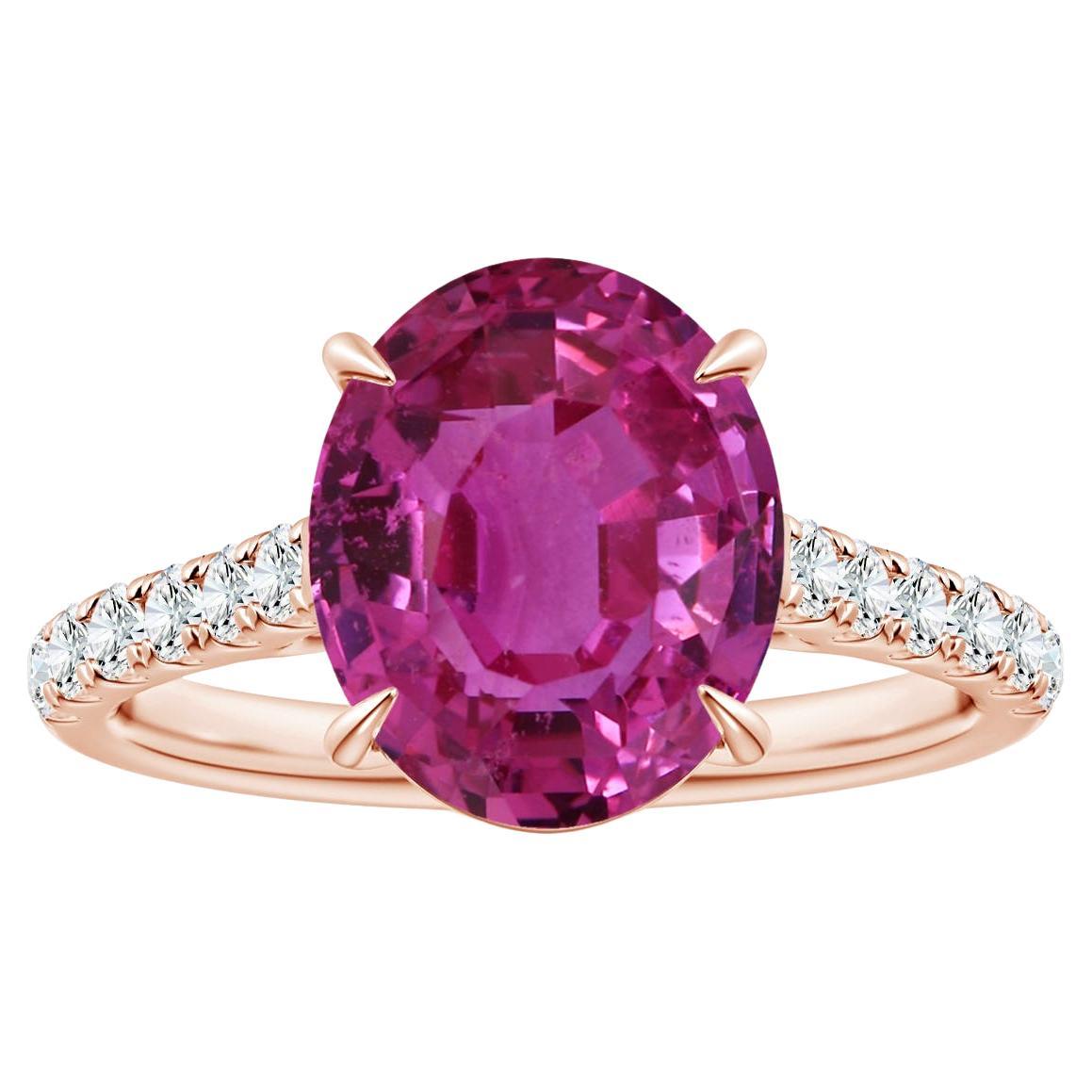 ANGARA Claw-Set GIA Certified Oval Pink Sapphire Ring in Rose Gold with Diamonds