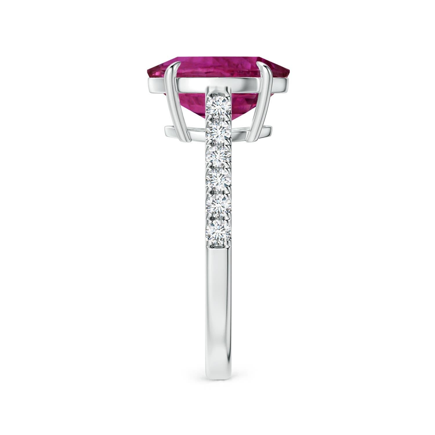 For Sale:  ANGARA Claw-Set GIA Certified Oval Pink Sapphire White Gold Ring with Diamonds 4