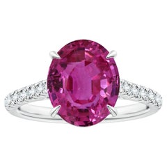 ANGARA Claw-Set GIA Certified Oval Pink Sapphire White Gold Ring with Diamonds