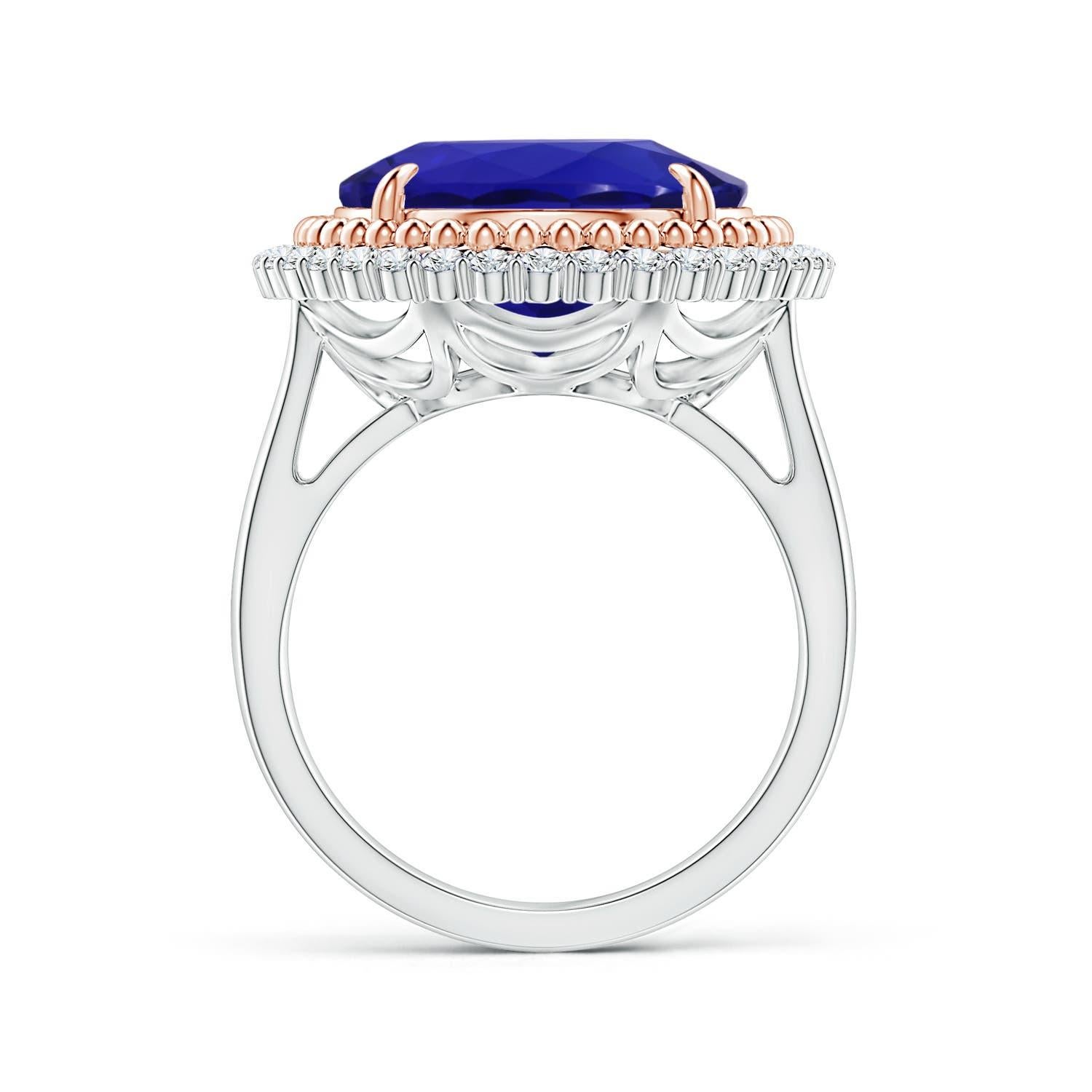 For Sale:  Angara Claw-Set GIA Certified Oval Tanzanite Floral Halo Ring in Rose Gold 2