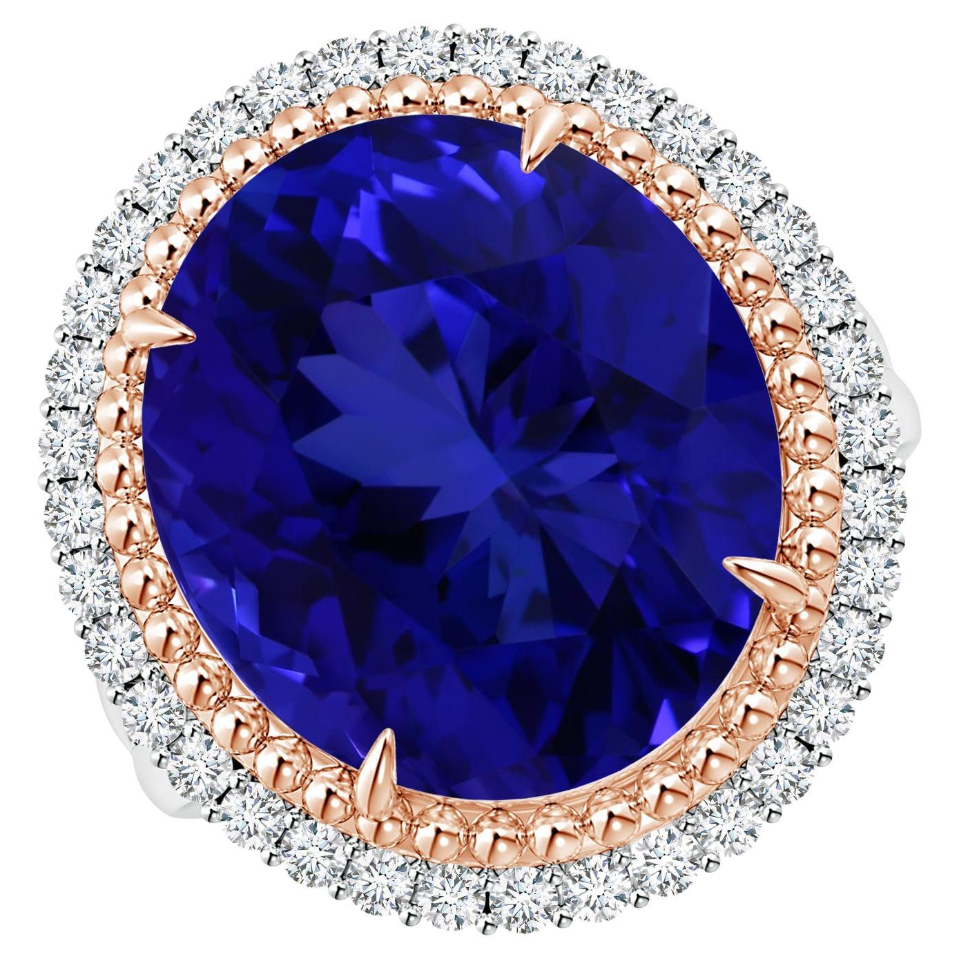 For Sale:  Angara Claw-Set GIA Certified Oval Tanzanite Floral Halo Ring in Rose Gold