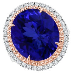 Angara Claw-Set GIA Certified Oval Tanzanite Floral Halo Ring in Rose Gold