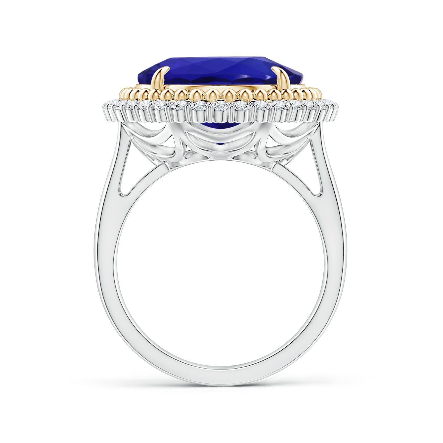 For Sale:  Angara Claw-Set GIA Certified Oval Tanzanite Floral Halo Ring in Yellow Gold 2