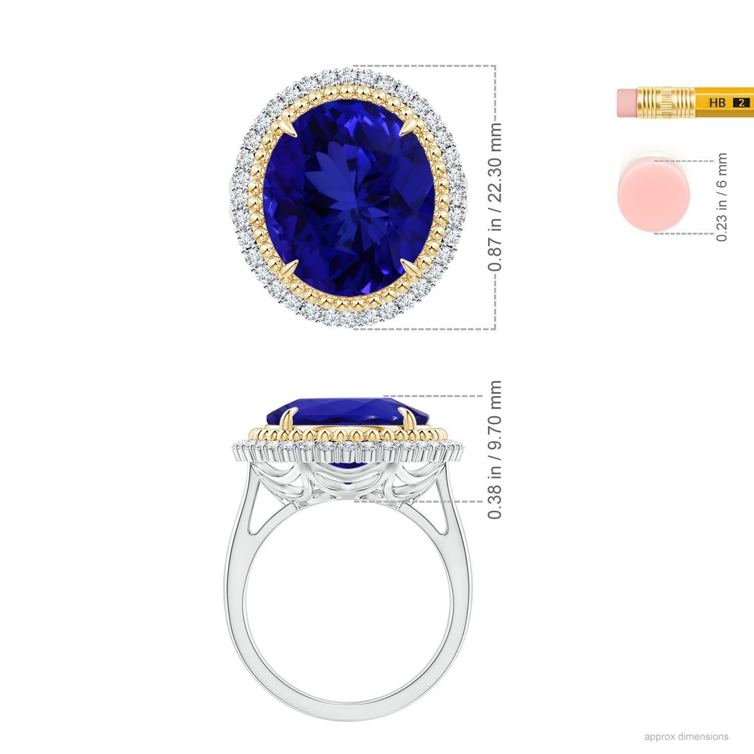 For Sale:  Angara Claw-Set GIA Certified Oval Tanzanite Floral Halo Ring in Yellow Gold 5