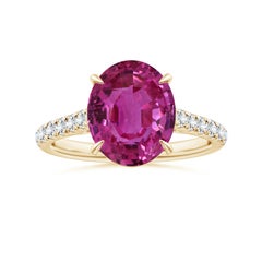 ANGARA Ring aus Gelbgold mit rosa GIA-zertifiziertem Saphir und Diamanten im Krallenschliff