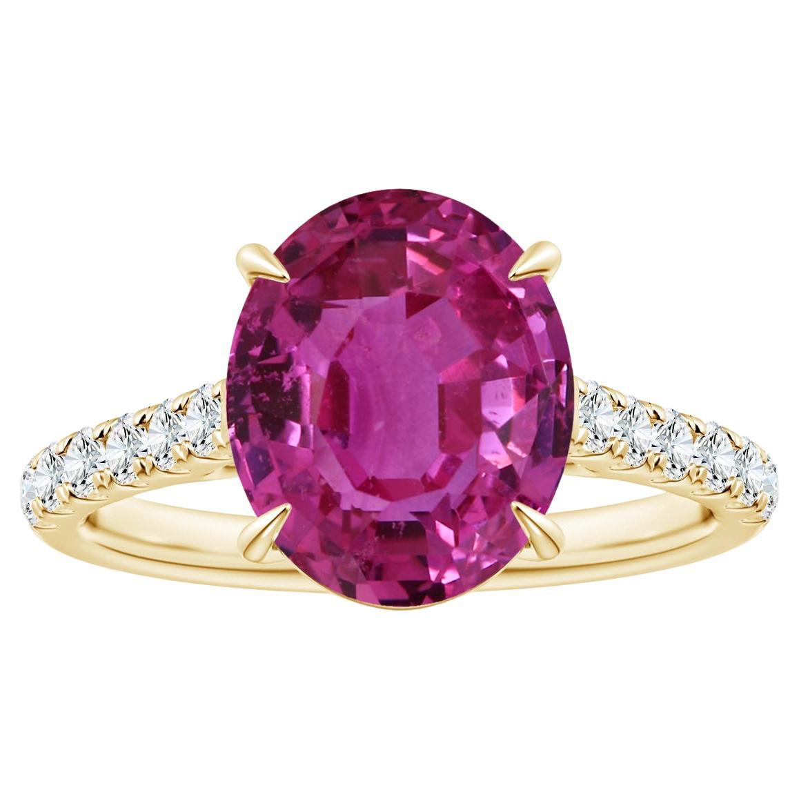 For Sale:  ANGARA Claw-Set GIA Certified Pink Sapphire Ring in Yellow Gold with Diamonds