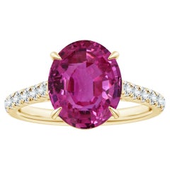 ANGARA Claw-Set GIA Certified Pink Sapphire Ring in Yellow Gold with Diamonds