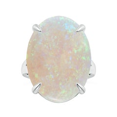 Angara Claw-Set Gia Certified Solitaire Opal Ring in White Gold with Split Shank