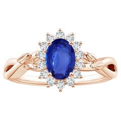 Angara Diana GIA Certified Natural Blue Sapphire Ring in Rose Gold with Halo
