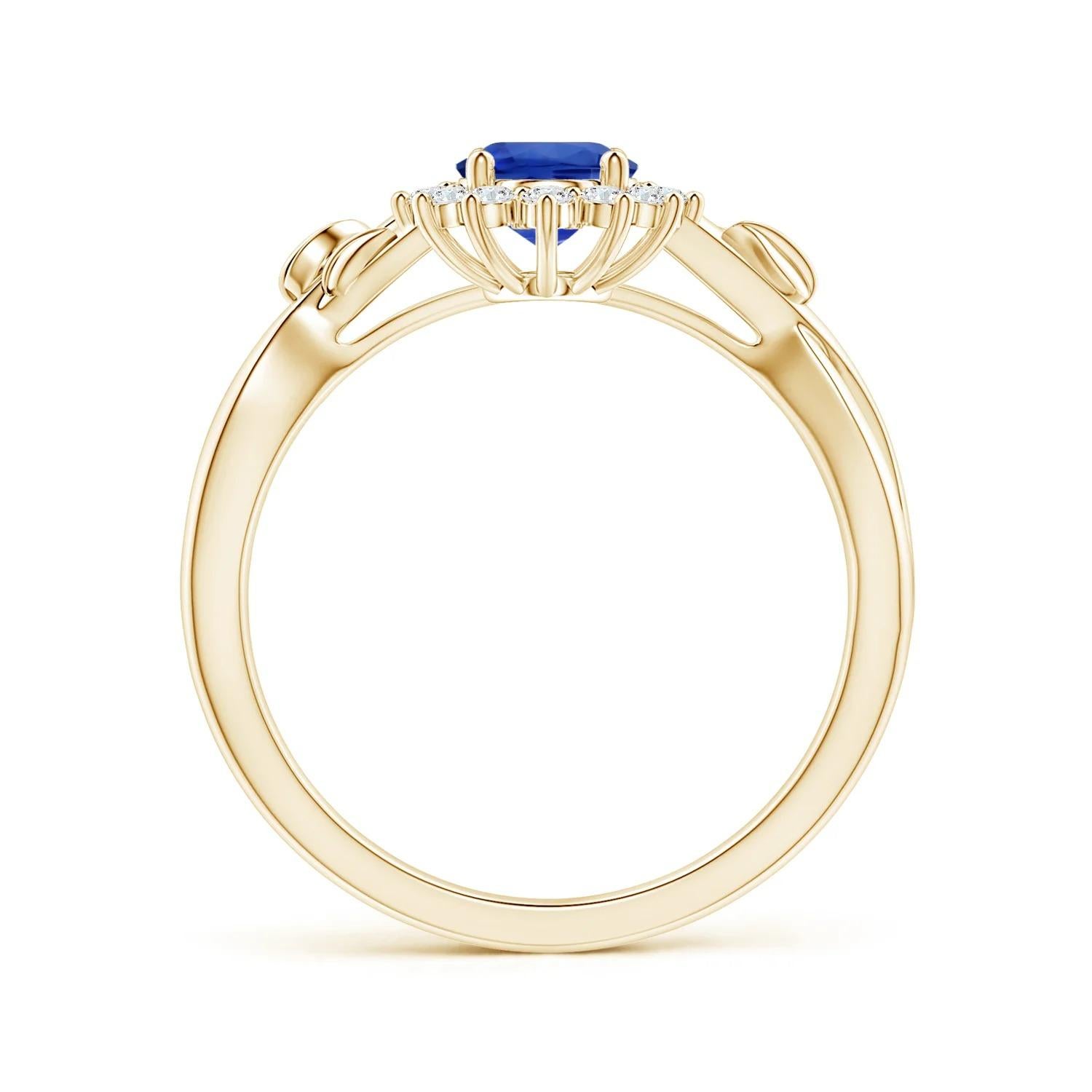 Angara Diana GIA Certified Natural Blue Sapphire Ring in Yellow Gold with Halo 2