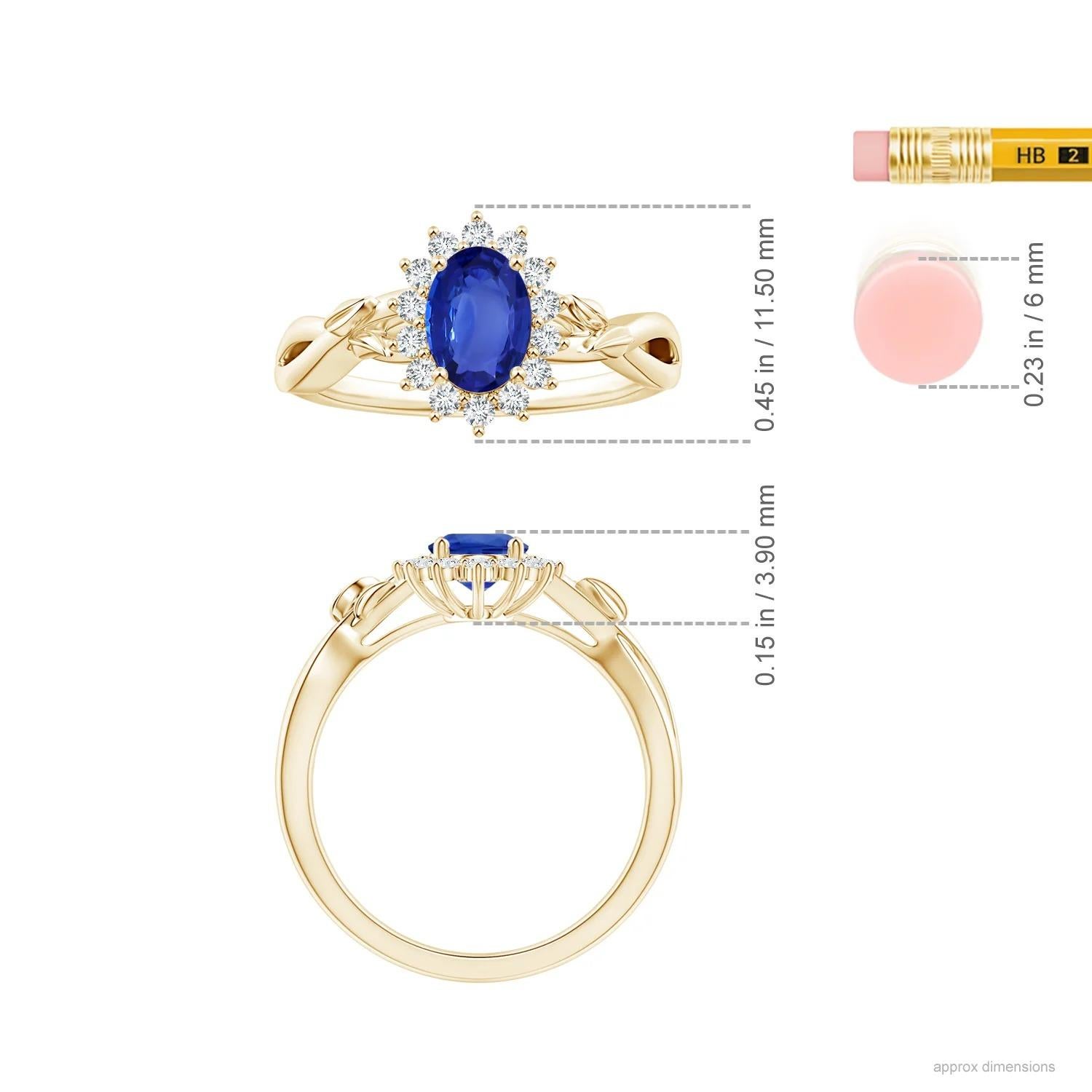 Angara Diana GIA Certified Natural Blue Sapphire Ring in Yellow Gold with Halo 5