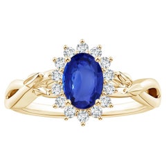 ANGARA Diana GIA Certified Natural Blue Sapphire Ring in Yellow Gold with Halo