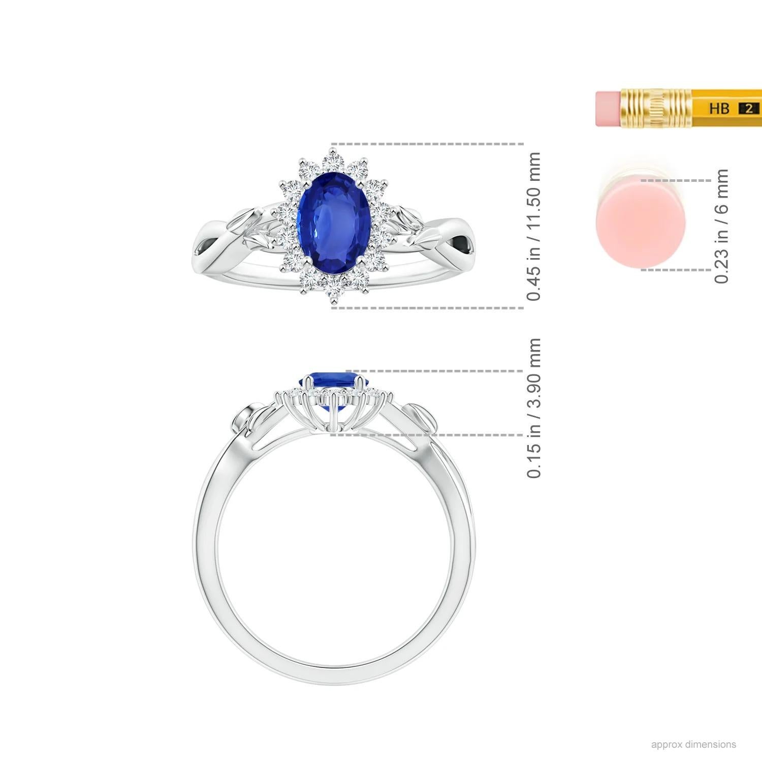 Angara Diana Gia Certified Natural Oval Blue Sapphire Ring in Platinum with Halo 5