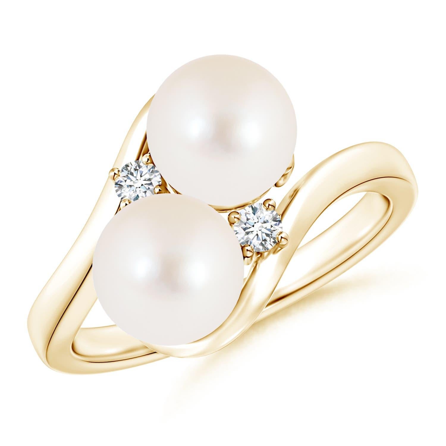 Angara Double Freshwater Cultured Pearl Ring with Diamond Accents in 14K Gold In New Condition For Sale In Los Angeles, CA