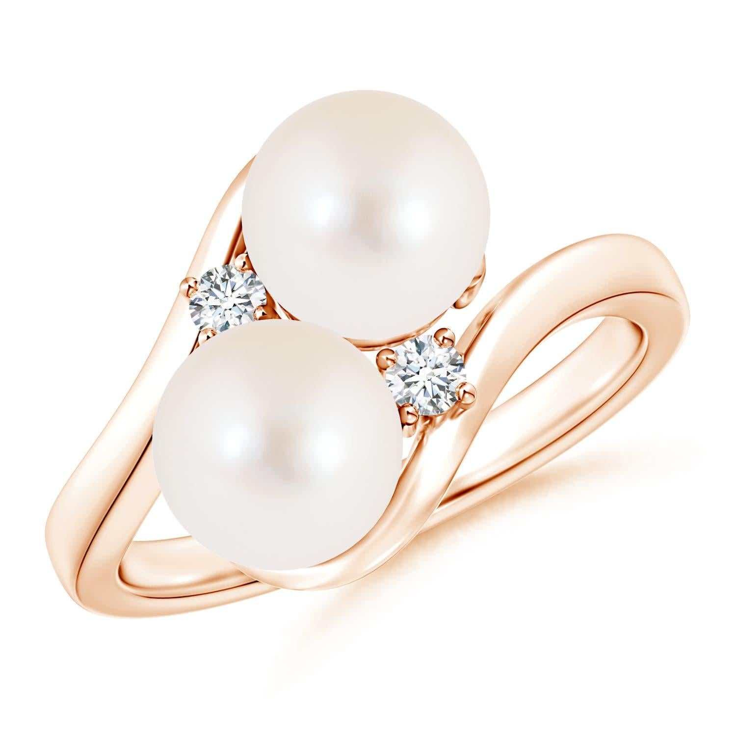 Women's Angara Double Freshwater Cultured Pearl Ring with Diamond Accents in 14K Gold For Sale