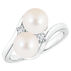 Angara Double Freshwater Cultured Pearl Ring with Diamond Accents in 14K Gold