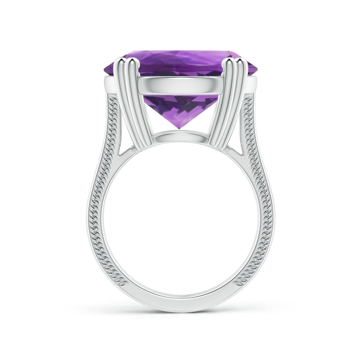 For Sale:  Angara Double Gia Certified Solitaire Amethyst Ring in Platinum with Leaf Motifs 2