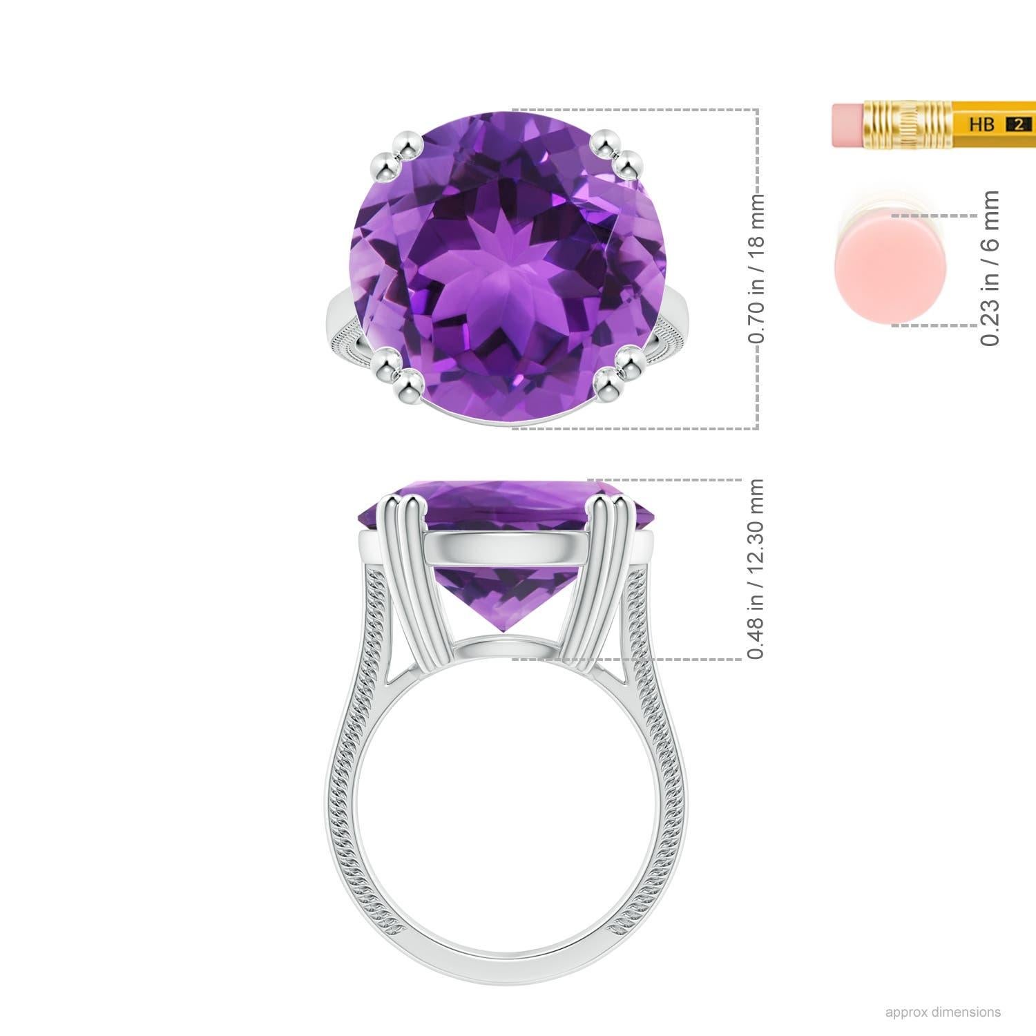 For Sale:  Angara Double Gia Certified Solitaire Amethyst Ring in Platinum with Leaf Motifs 5