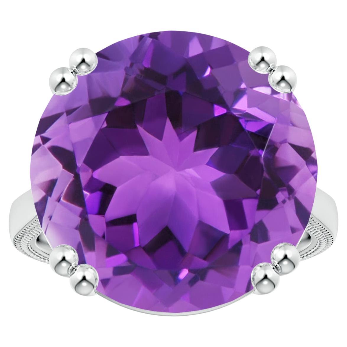 Angara Double Gia Certified Solitaire Amethyst Ring in Platinum with Leaf Motifs