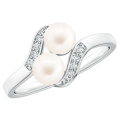 Angara Dual Freshwater Cultured Pearl Ring with Diamond Accent in 14K Solid Gold