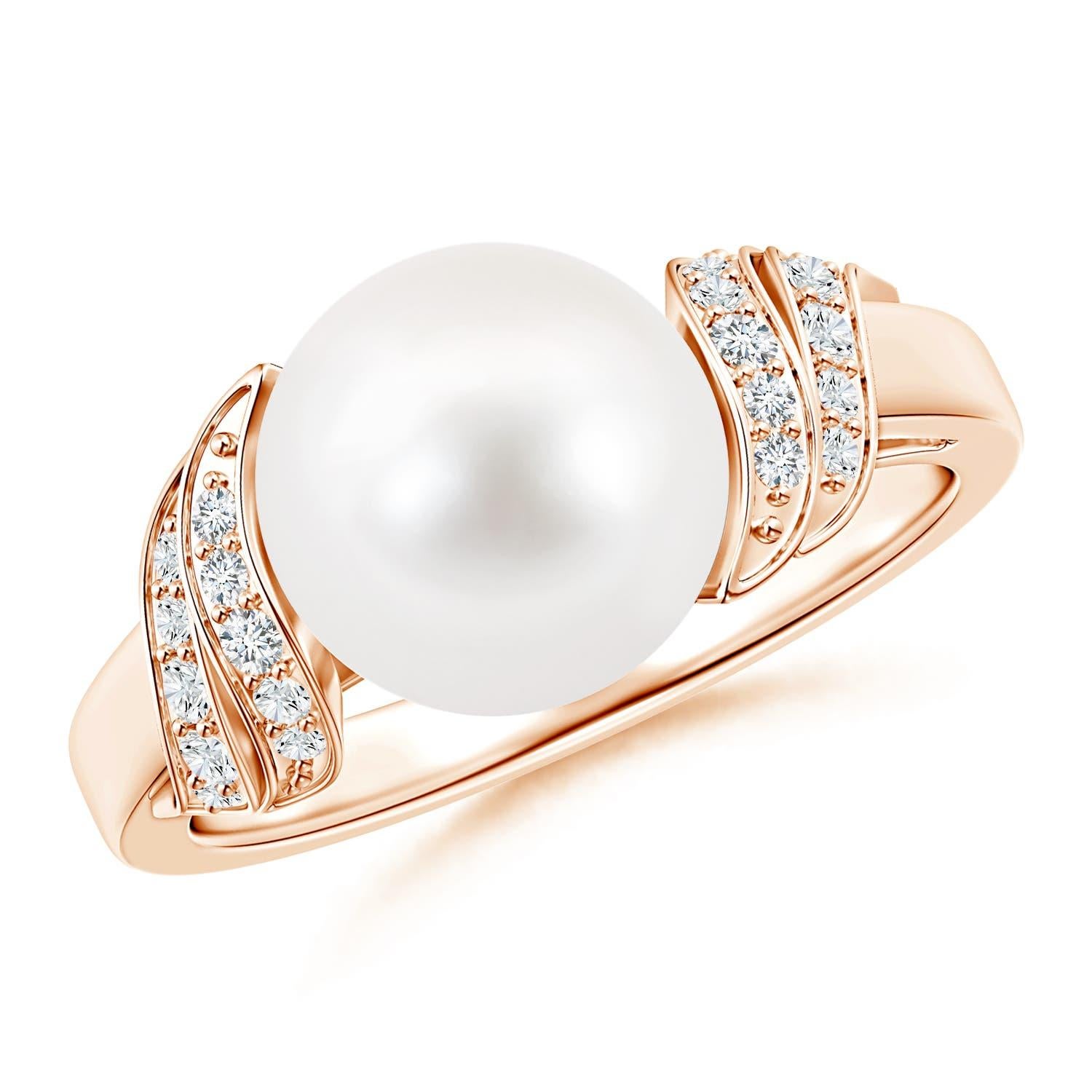 Anello Angara con perle d'acqua dolce coltivate e diamanti in oro massiccio 14 carati in vendita 1