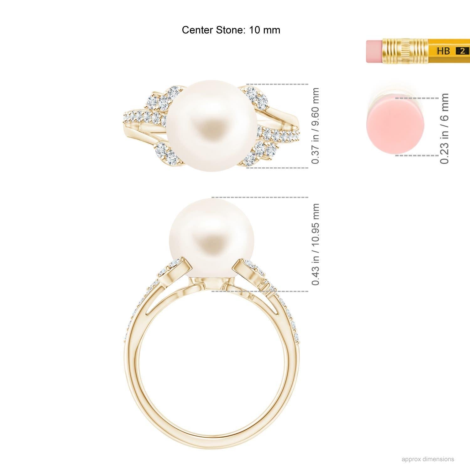 Women's Angara Freshwater Cultured Pearl and Leaf Ring with Diamonds in 14K Solid Gold For Sale