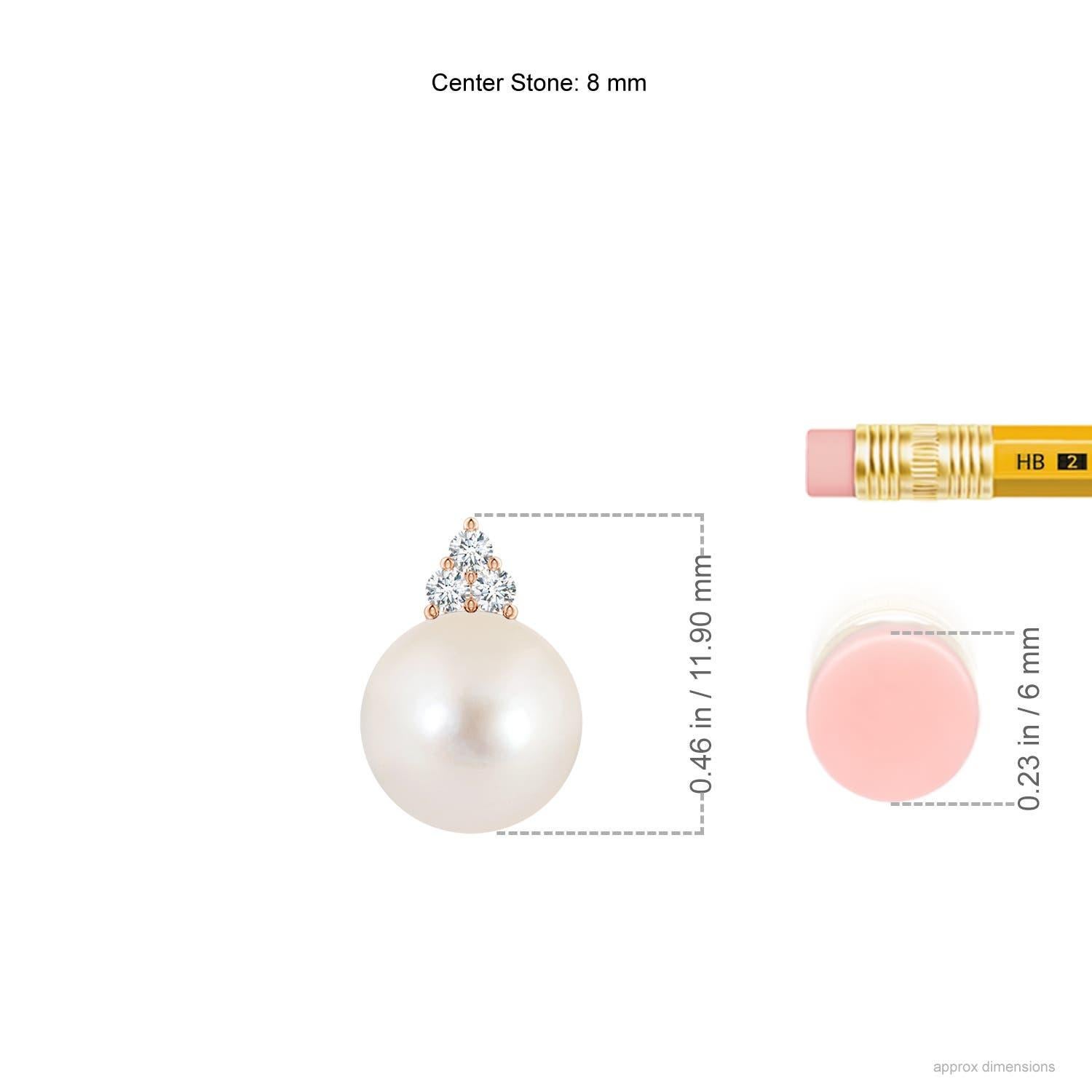 Colgante Angara de perla cultivada de agua dulce y trío de diamantes en oro rosa de 14 quilates Corte redondo en venta