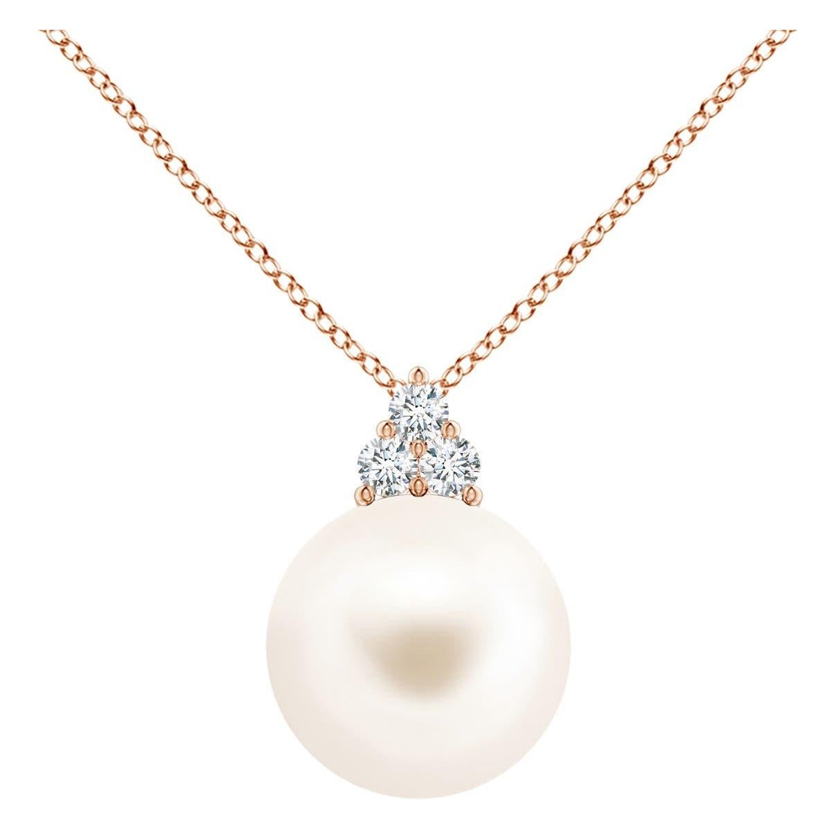 Colgante Angara de perla cultivada de agua dulce y trío de diamantes en oro rosa de 14 quilates