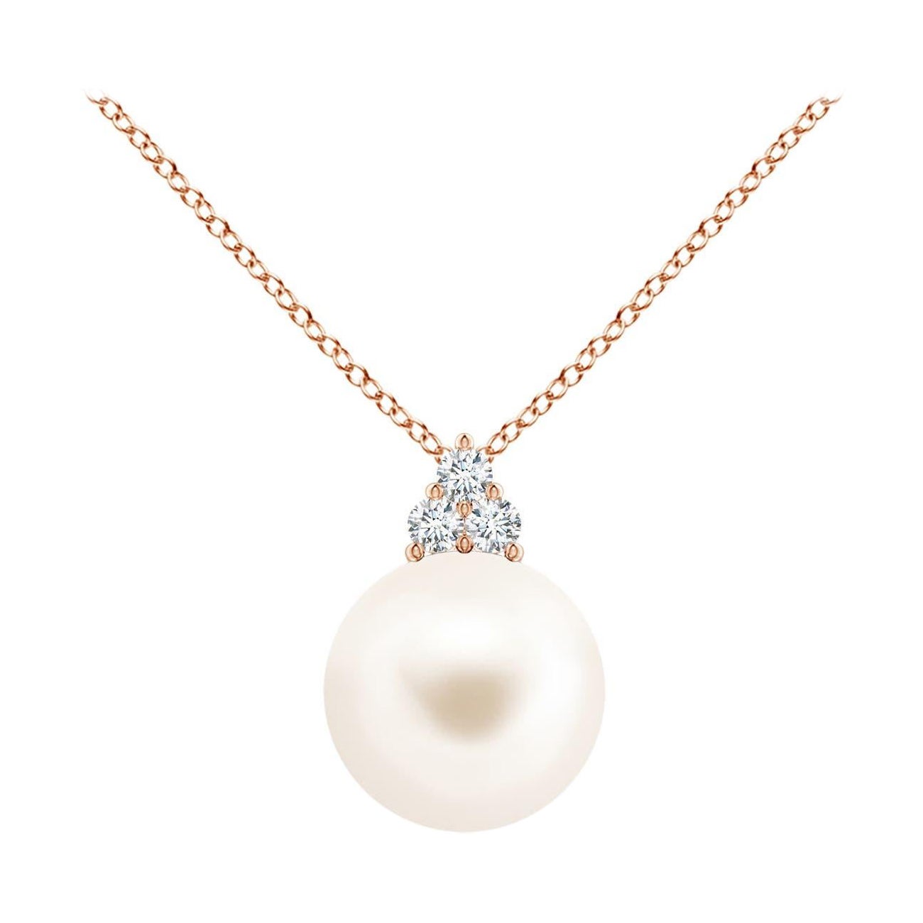 Colgante Angara de perla cultivada de agua dulce y trío de diamantes en oro rosa de 14 quilates
