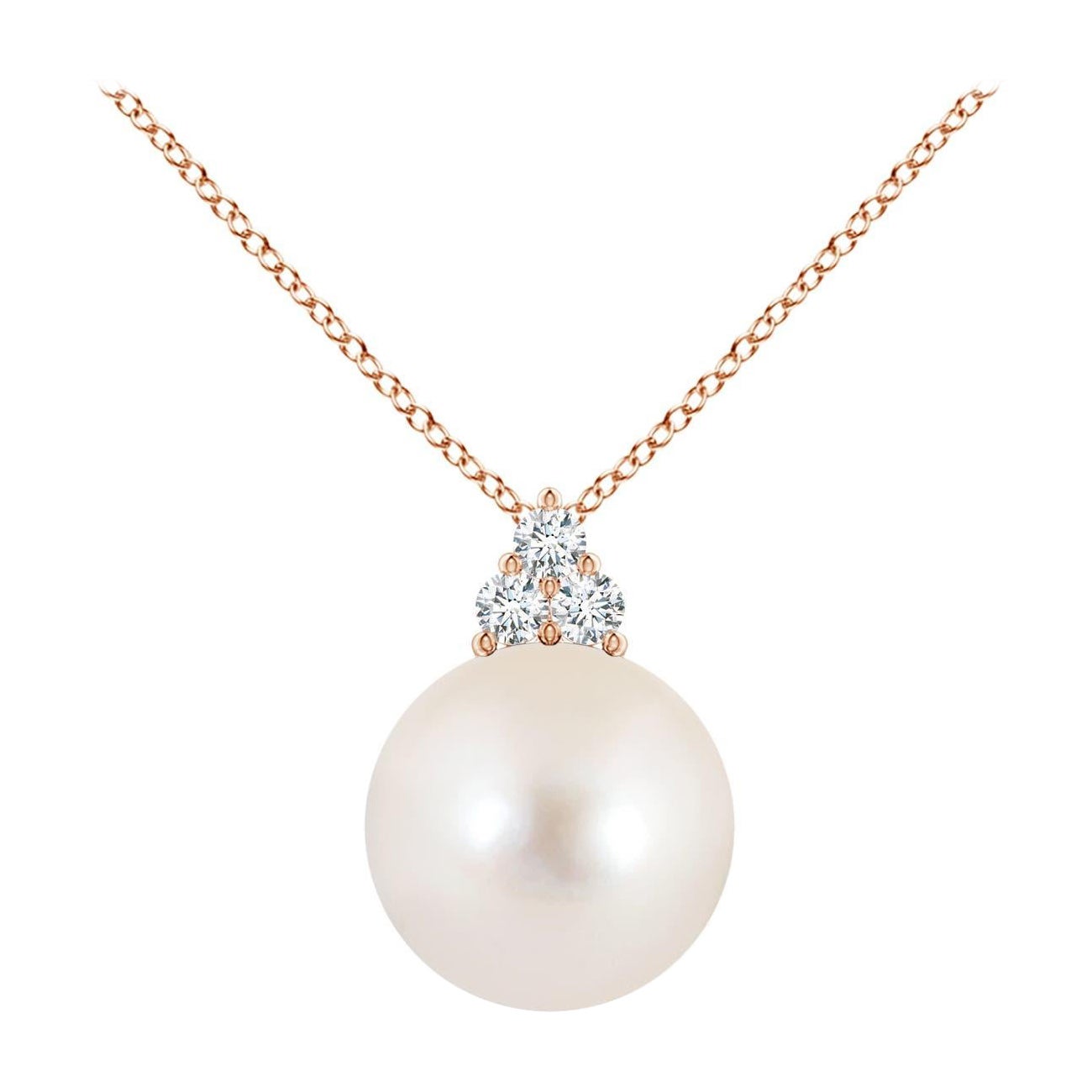 Colgante Angara de perla cultivada de agua dulce y trío de diamantes en oro rosa de 14 quilates