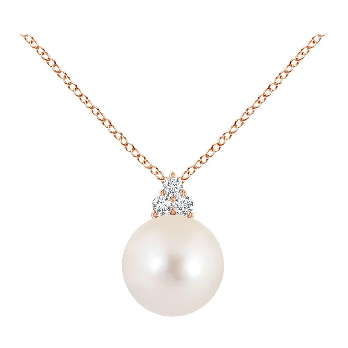 Colgante Angara de perla cultivada de agua dulce y trío de diamantes en oro rosa de 14 quilates