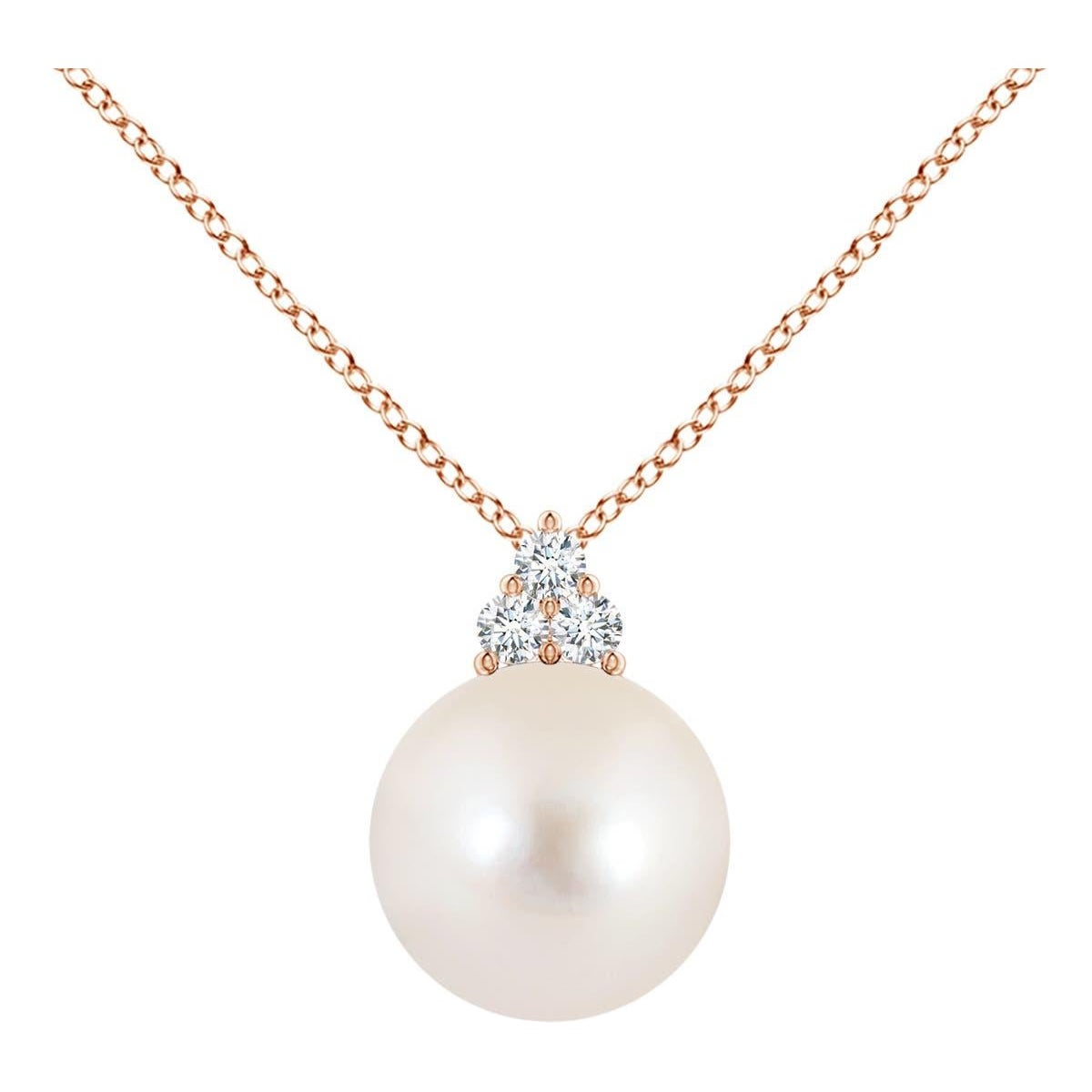 Colgante Angara de perla cultivada de agua dulce y trío de diamantes en oro rosa de 14 quilates