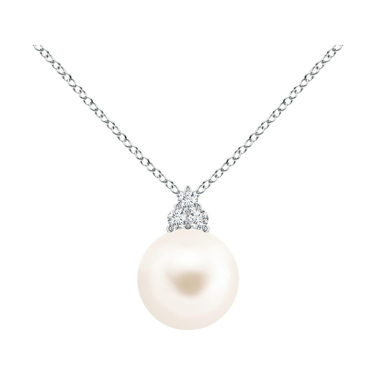 Angara Freshwater Cultured Pearl and Trio Diamond Pendant in 14K Solid Gold