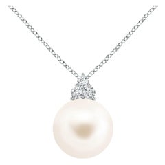 Angara Freshwater Cultured Pearl and Trio Diamond Pendant in 14K White Gold