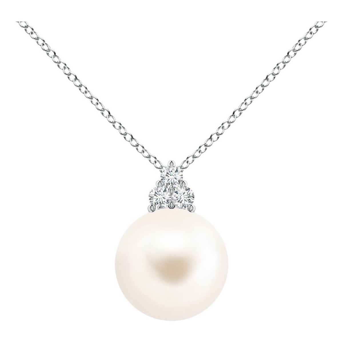 Ciondolo Angara con perle d'acqua dolce coltivate e Trio di diamanti in oro bianco 14K